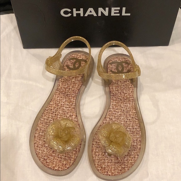 CHANEL Shoes - CHANEL CAMELLIA CC LOGO JELLY SANDALS